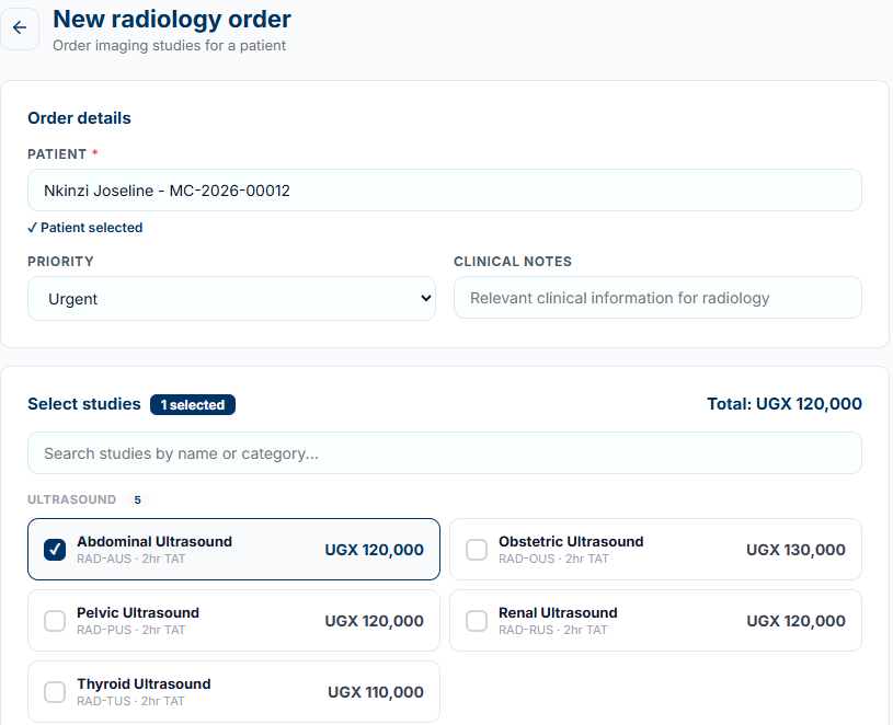 VC-HMS radiology order screen